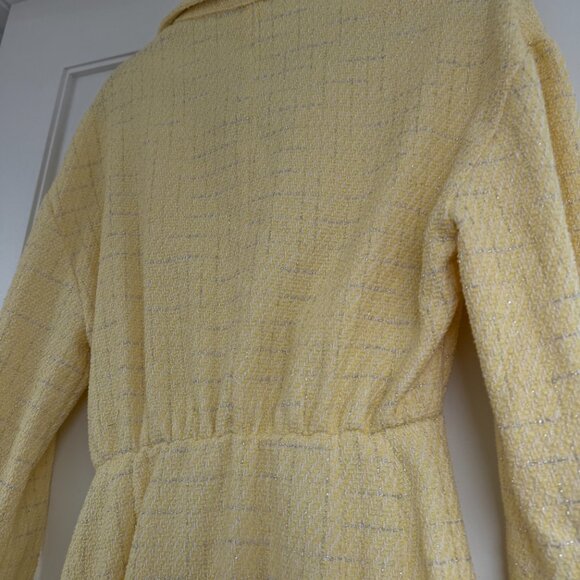 NWT Maje Rillo Mini Shirt Dress Jaune Pale Lurex Tweed Asymmetrical Button Front - Picture 8 of 9